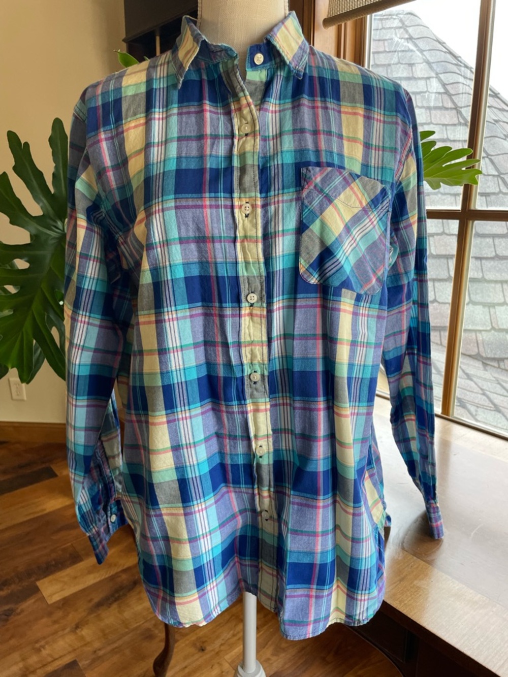 Denim & Supply Ralph Lauren Plaid Button-Down in Blue, Green & Yellow sz Large